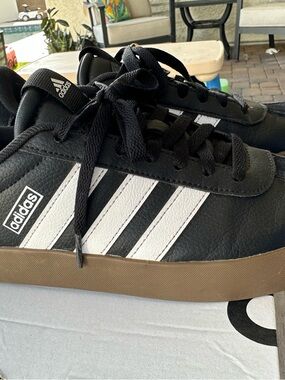 adidas Black & White Low-Top Sneakers with Brown Gum Sole